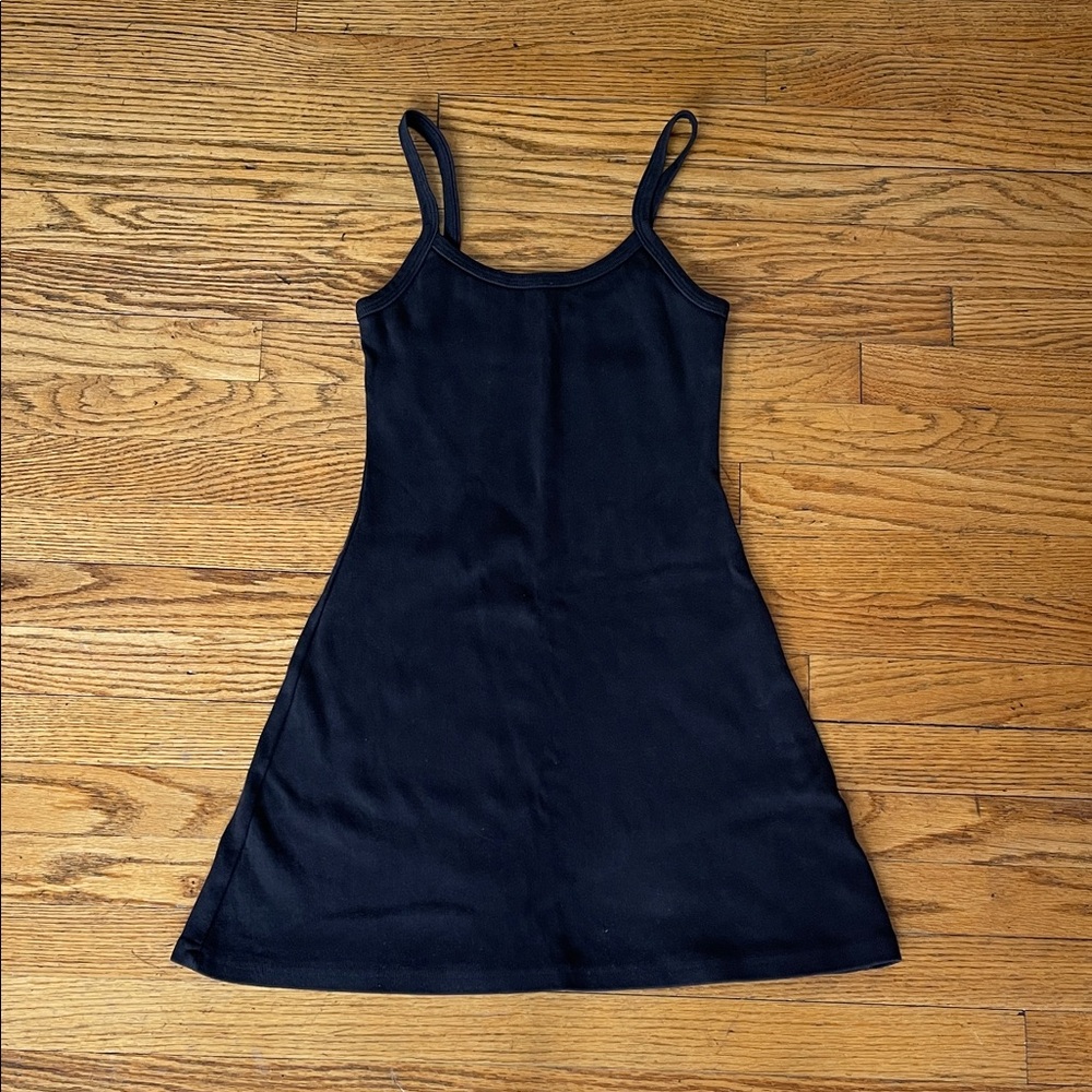 Black Ribbed Cotton Strappy Mini Dress